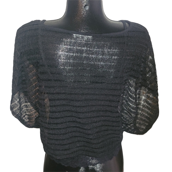 Eclipse Black Mesh Short Drop Sleeve Top with Attached Tank Top S - Picture 5 of 5